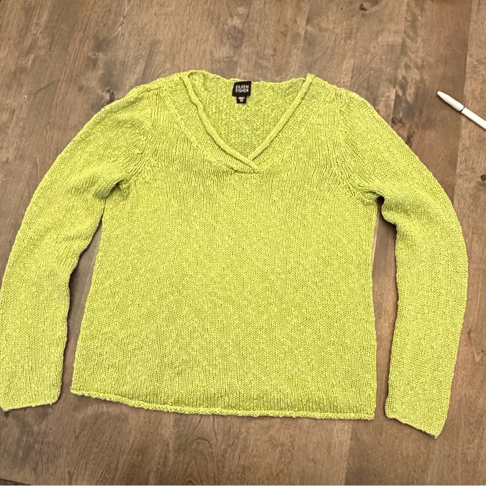 Eileen Fisher Lime V-Neck Knit Sweater